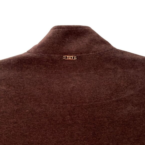 St. John Sport Size M Brown Velour Zip-Up Jacket Sweater Drawstring Hem - Picture 9 of 10